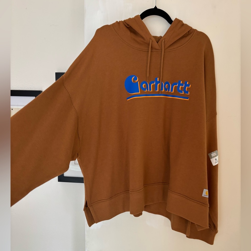 Carhartt Women’s Plus Size Brown Loose Fit Hoodie Colorful Logo Women’s Size 3X - Picture 5 of 5